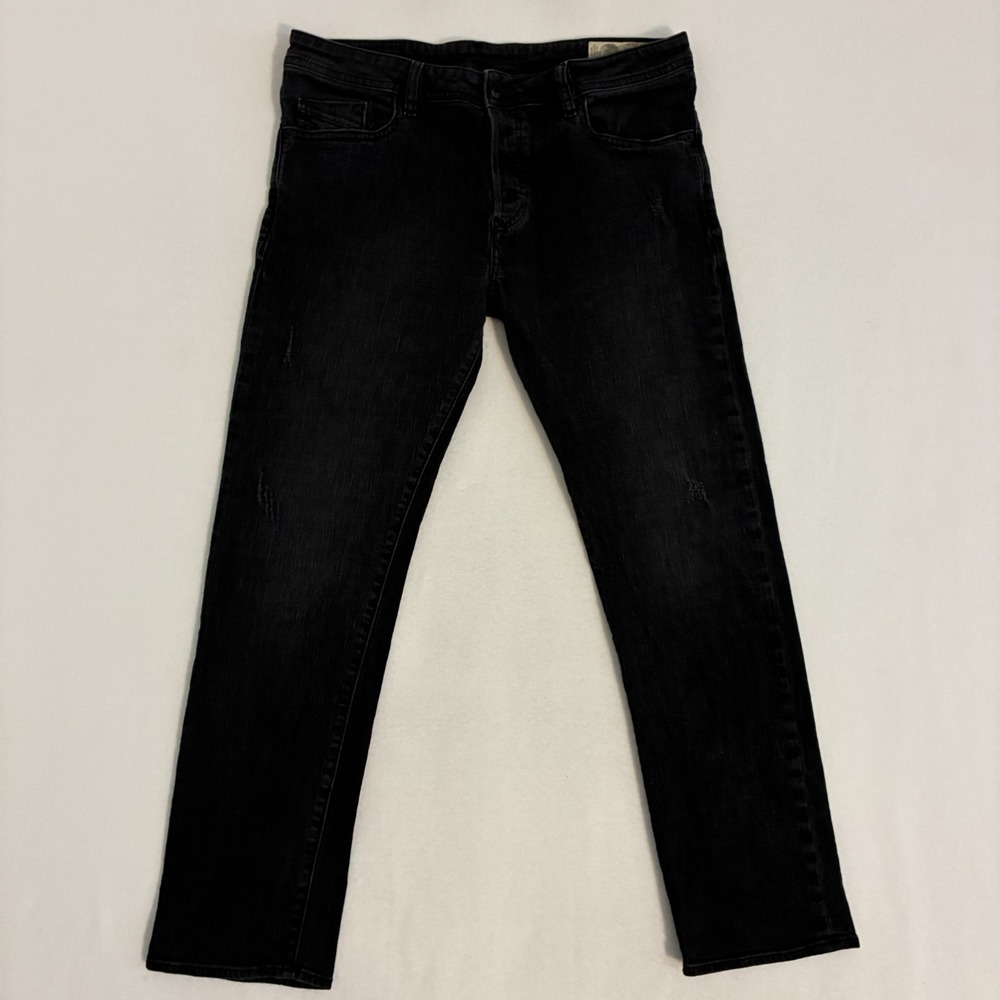 Diesel Buster Jeans Men's 33x30 Black Denim Regular Slim Tapered Designer Street